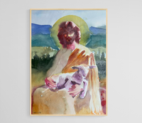 Christ and the Lamb Watercolor