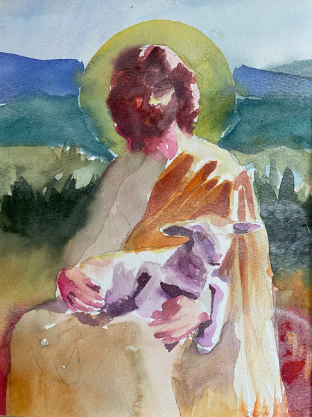 “Christ Nurturing the Lamb” 7x9 original watercolor