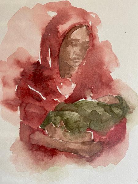 “Mary and her Child” 8x8 original watercolor